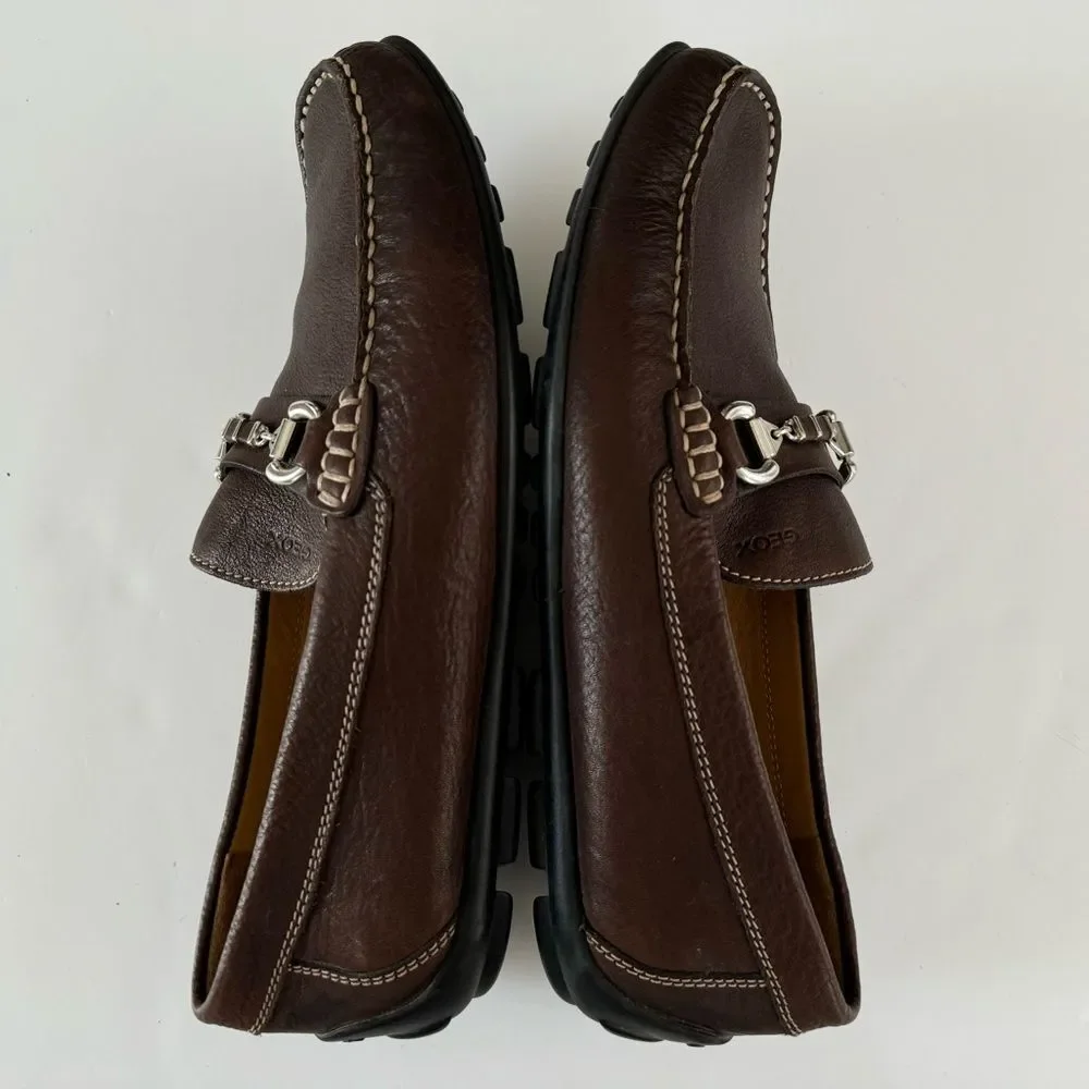 Geox Respira Brown Leather Slip on Shoes Loafer Horsebit Comfort EU 43.5 US 10